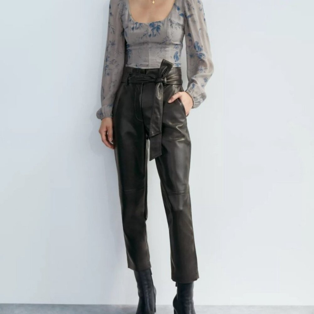 Aritzia Wilfred Tie-Front Faux vegan leather pants sz 4 missing belt, high waist